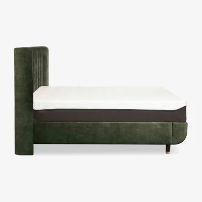 Furniture Village TEMPUR - Arc Disc Ottoman Bed Frame with Lodret Headboard - King Size - Dark Green with Oak Feet
