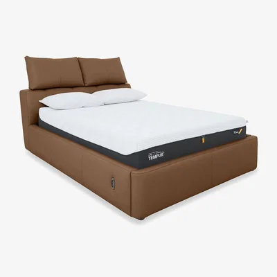 Furniture Village Tyrell Leather Electric Ottoman Bed Frame - Super King - Pecan