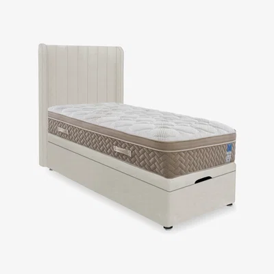 Furniture Village Sleep Story - PlushTech End Lift Ottoman Divan Set - Single - Plush Ecru