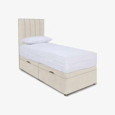 Furniture Village Sleep Story - Memory Pocket Manual Side Ottoman Divan Set - Small Single - Plush Ecru