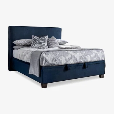 Furniture Village Malt End Lift Ottoman Bed Frame - Super King - Blue Velvet
