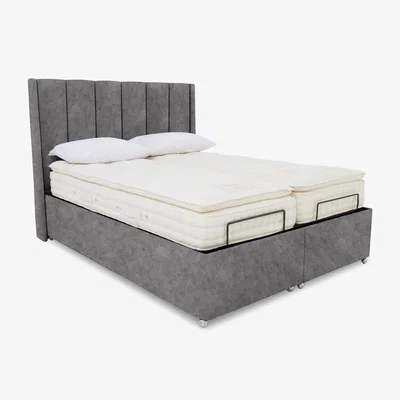 Furniture Village E-Motion Ryo Dual Adjustable Ottoman Divan Base with Headboard - Super King - Daytona Pebble