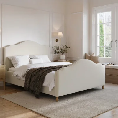 Furniture123 Beige Chenille King Side-Lift Ottoman Storage bed with Legs - Marie