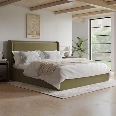 Furniture123 Moss Green Velvet Super King Ottoman Bed with Cushioned Headboard - Frida