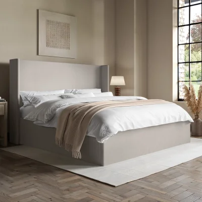 Furniture123 Grey Chenille Super King Ottoman Bed with Winged Headboard - Loxley