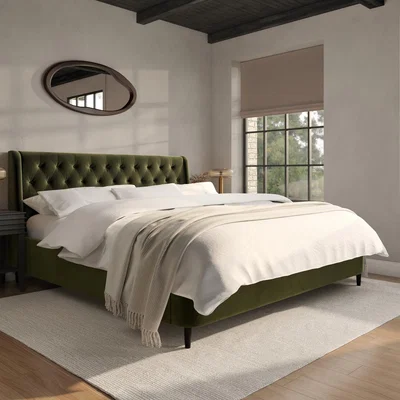 Furniture123 Olive Green Velvet Super King Ottoman Bed With Legs - Amara