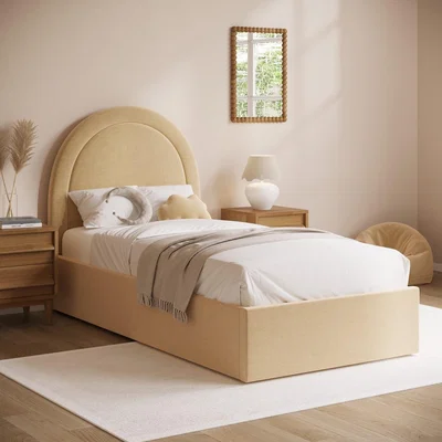 Furniture123 Butter Yellow Chenille Single Side-Lift Ottoman Bed with Curved Headboard - Nora