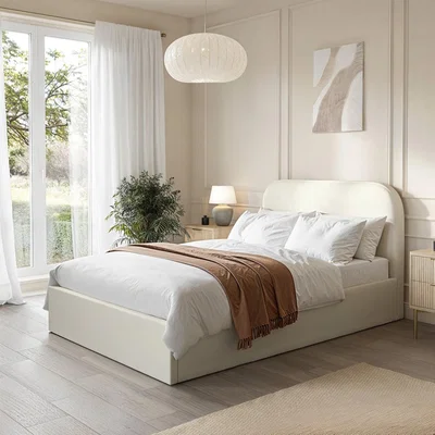 Furniture123 Cream Fabric Small Double Ottoman Bed Frame - Zara