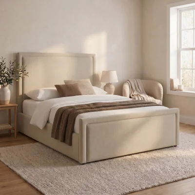 Furniture123 Beige Upholstered King Size Side Lift Ottoman Bed - Joan