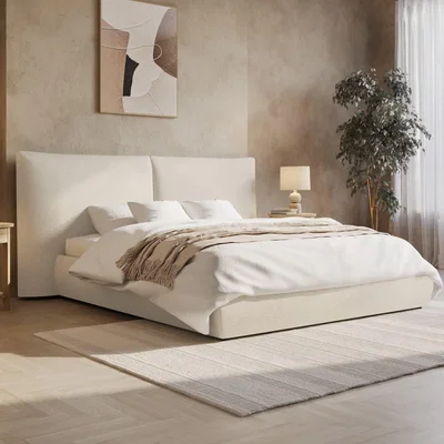 Furniture123 Beige Linen Super King Ottoman Bed with Pillow Headboard - Dune