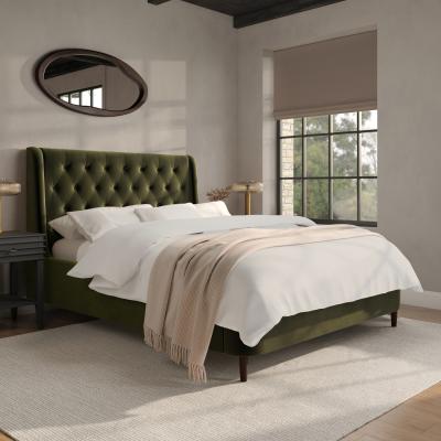 Furniture123 Olive Green Velvet Double Ottoman Bed With Legs - Amara