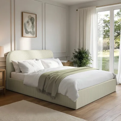 Furniture123 Cream and Green Striped King Size Ottoman Bed With Curved Headboard - Zara