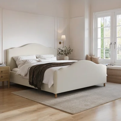 Furniture123 Beige Chenille Super King Side-Lift Ottoman Storage bed with Legs - Marie