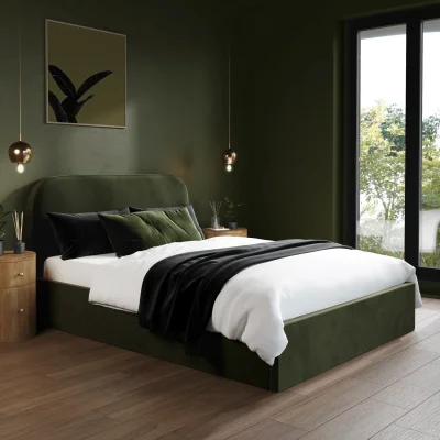 Furniture123 Green Upholstered Double Ottoman Bed with Curved Headboard - Zara