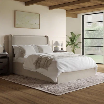 Furniture123 Beige Velvet Double Ottoman Bed with Cushioned Headboard - Frida