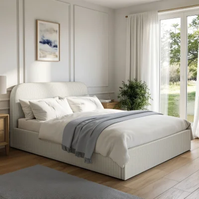 Furniture123 Cream and Grey Striped King Size Ottoman Bed With Curved Headboard - Zara