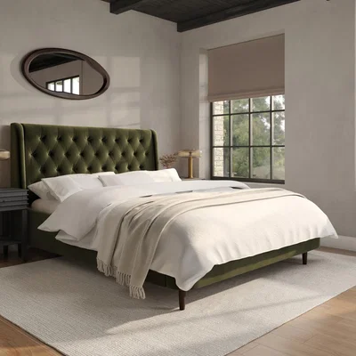 Furniture123 Olive Green Velvet King Size Ottoman Bed With Legs - Amara