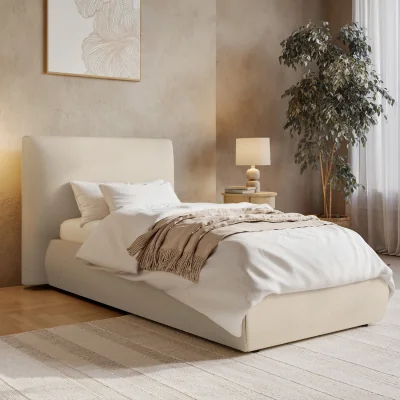 Furniture123 Beige Linen Single Ottoman Bed with Pillow Headboard - Dune