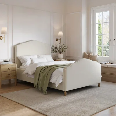 Furniture123 Beige Chenille Small Double Side-Lift Ottoman Storage bed with Legs - Marie