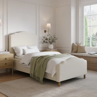 Furniture123 Beige Chenille Single Side-Lift Ottoman Storage bed with Legs - Marie
