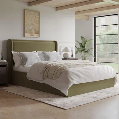 Furniture123 Moss Green Velvet King Size Ottoman Bed with Cushioned Headboard - Frida