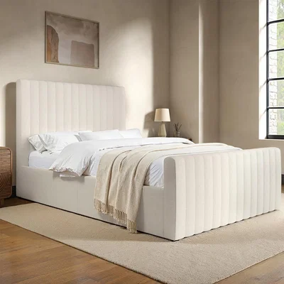Furniture123 Cream Fabric Small Double Side-Lift Ottoman Bed - Khloe