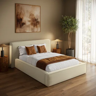 Furniture123 Cream Velvet Double Low-Profile Ottoman Bed with Tailored Seam Detailing - Sereno