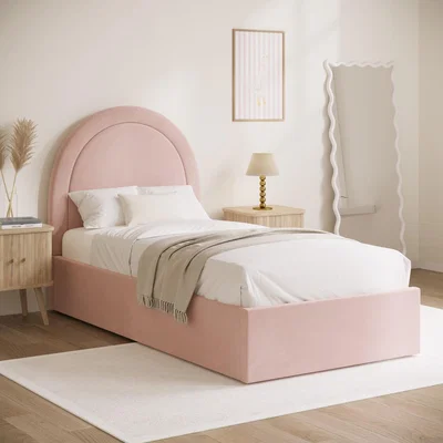 Furniture123 Pink Velvet Single Side-Lift Ottoman Bed with Curved Headboard - Nora