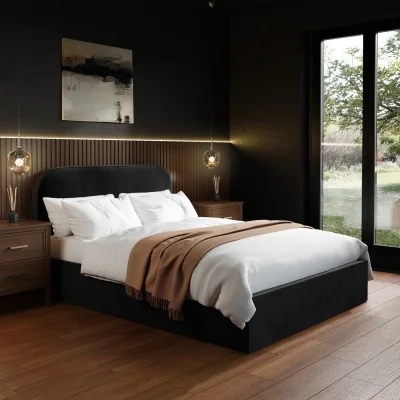 Furniture123 Black Velvet Upholstered Double Ottoman Bed with Curved Headboard - Zara