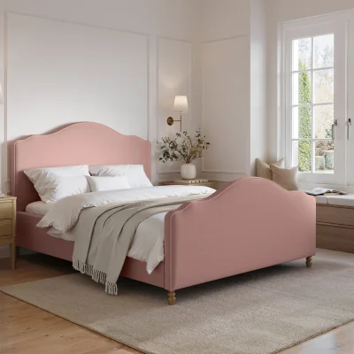 Furniture123 Pink Chenille King Size Side-Lift Ottoman Storage bed with Legs - Marie