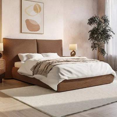 Furniture123 Burnt Orange Chenille King Size Ottoman Bed with Pillow Headboard - Dune