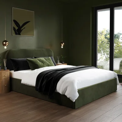 Furniture123 King Size Green Upholstered Ottoman Bed with Curved Headboard - Zara