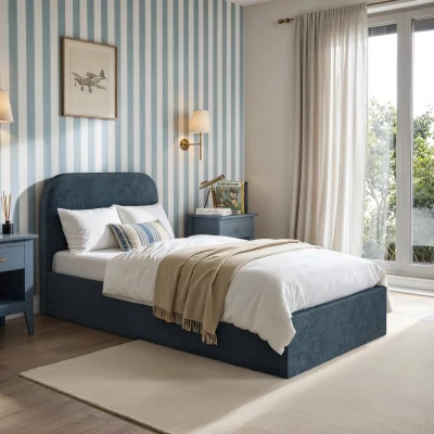 Furniture123 Blue Upholstered Single Ottoman Bed with Curved Headboard - Zara