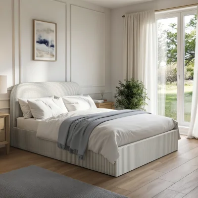 Furniture123 Cream and Grey Striped Double Ottoman Bed With Curved Headboard - Zara