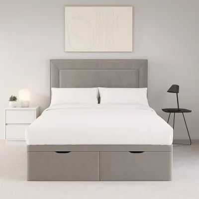 Habitat Millbrook Border Kingsize Fabric EndLift Ottoman Bed-Natural