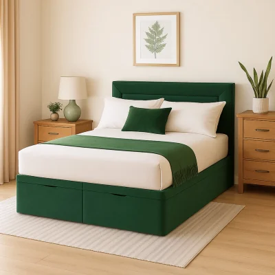 Habitat Millbrook Border Double Fabric End Lift Ottoman Bed - Green