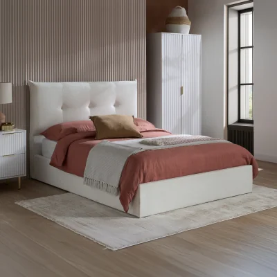 Happy Beds Haven - King-Size - Ottoman Storage Bed - White - Fabric - 5ft