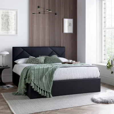 Happy Beds Chicago - Double - Ottoman Storage Bed - Black - PU Leather – 4ft6 – Happy Beds