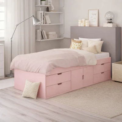 Happy Beds Arctic - Single - Kids Cabin 4 Drawer Storage Bed - Pink - Wood - 3ft - Happy Beds