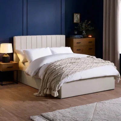 Happy Beds Aylen - King Size - Ottoman Storage Bed - Oatmeal - Fabric - 5ft