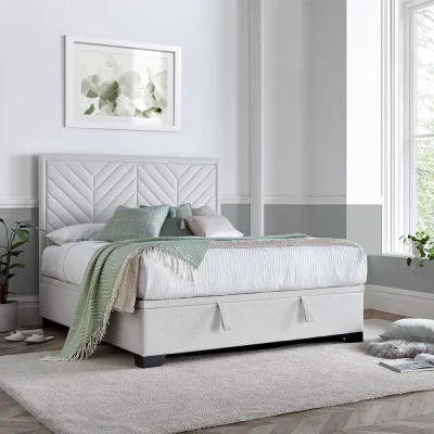 Happy Beds Watson - Double - Ottoman Storage Bed - Natural - Fabric - 4ft6 - Happy Beds