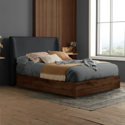 Happy Beds Halfden - King Size - Boucle Winged Wooden Ottoman Storage Bed - Grey - Boucle Fabric - 5ft