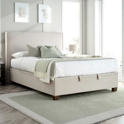 Happy Beds Newton - Super King Size - Ottoman Storage Bed - Stone Clay - Velvet - 6ft