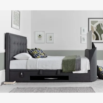 Happy Beds Falstone - Double - Ottoman Storage Bed - Slate Grey - Fabric - 4ft6 - Happy Beds