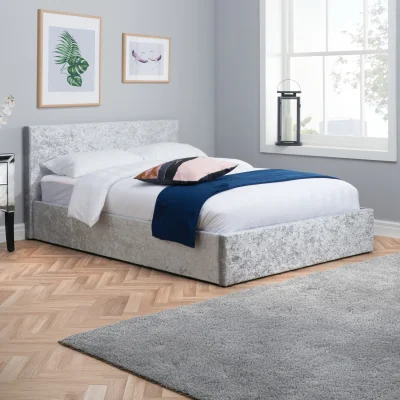 Happy Beds Berlin - Small Double - Ottoman Storage Bed - Light Grey - Crushed Velvet - Small Double -Happy Beds