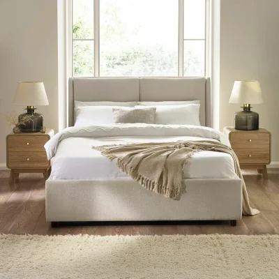 Happy Beds Maddock - King Size - Ottoman Storage Bed - Beige - Fabric - 5ft