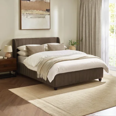 Happy Beds Marley - King-Size - Ottoman Storage Bed - Taupe - Velvet - 5ft