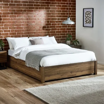 Happy Beds Westbrook – Double – Platform Ottoman Storage Bed – Rustic– Wooden – 4ft6 - Happy Beds