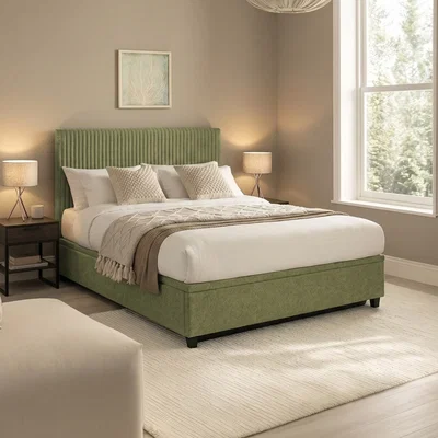 Happy Beds Avery - Super King Size - Ottoman Storage Bed - Green - Fabric - 6ft - Happy Beds