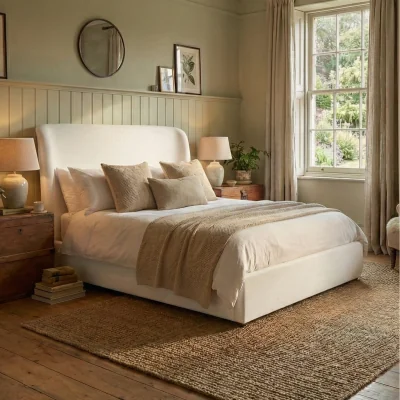 Happy Beds Lanis - King Size - Ottoman Storage Bed - Cream - Linen Fabric - 5ft